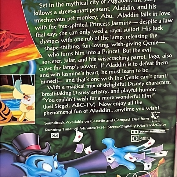 Disney Classic Aladdin VHS Tape Vintage Collectable. - Picture 7 of 16
